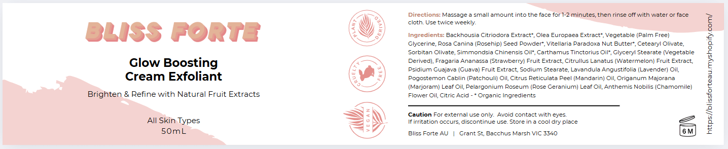 Glow-Boosting Cream Exfoliant from Bliss Forte, natural beauty with Australian fruit extracts, eco-friendly skincare for all.