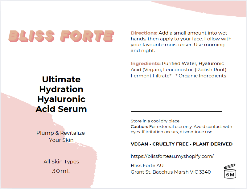 Ultimate Hydration Hyaluronic Acid Serum for plump skin, vegan and cruelty-free for all skin types, from Australian small business.