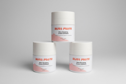 Three jars of Bliss Forte skincare products on a pink background